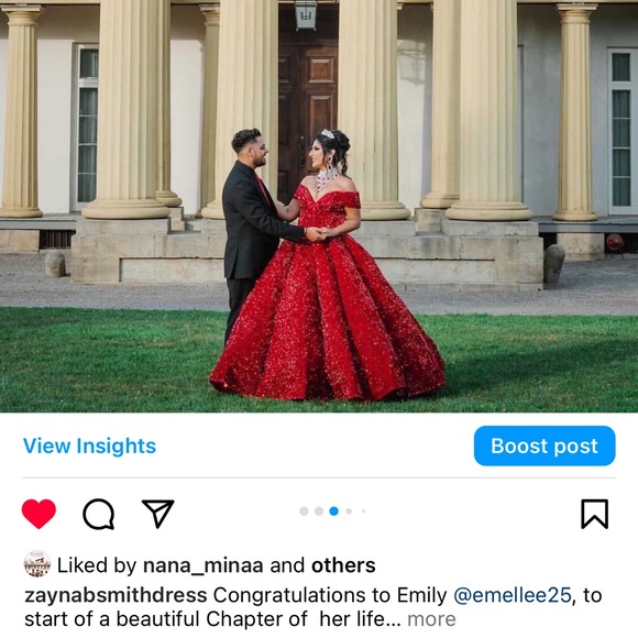 Red Sequin Heavy Lacrosse Back Ball Gown Wedding Dress - Picture 7 of 12